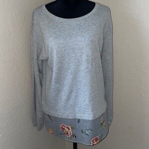 LOFT Heather Gray Top with Floral Detail